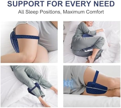 Leg Pillow Memory Foam Knee Pillow for Sleeping Alignment Pillows for Side Sleepers with Adjustable Strap