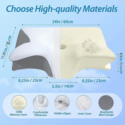 Ergonomic Memory Foam Pillow For Cervical Neck Shoulder Orthopedic Pain Relief
