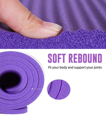 Yoga Mat 10mm Thick Exercise Mat Gym Workout Fitness Pilates Home Non Slip NBR